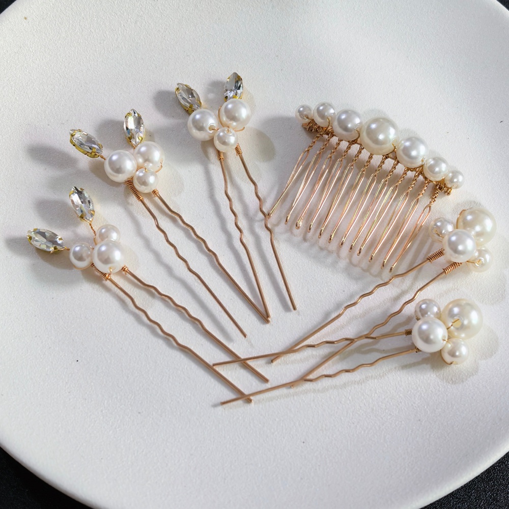 Clip In Hair Piece - Parelkristal haarspelden kamset bruids haaraccessoires handgemaakte